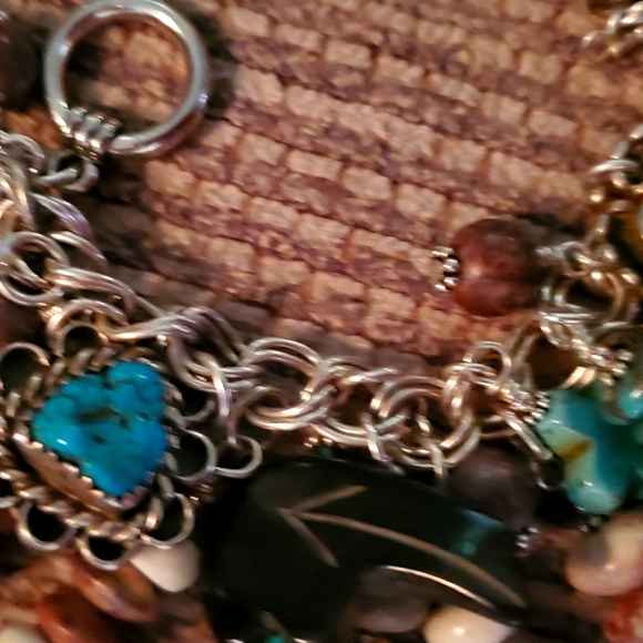 Vtg. Schaef Designs Turquoise & Sterling Silver Charm Bracelet & Earrings - Picture 4 of 8